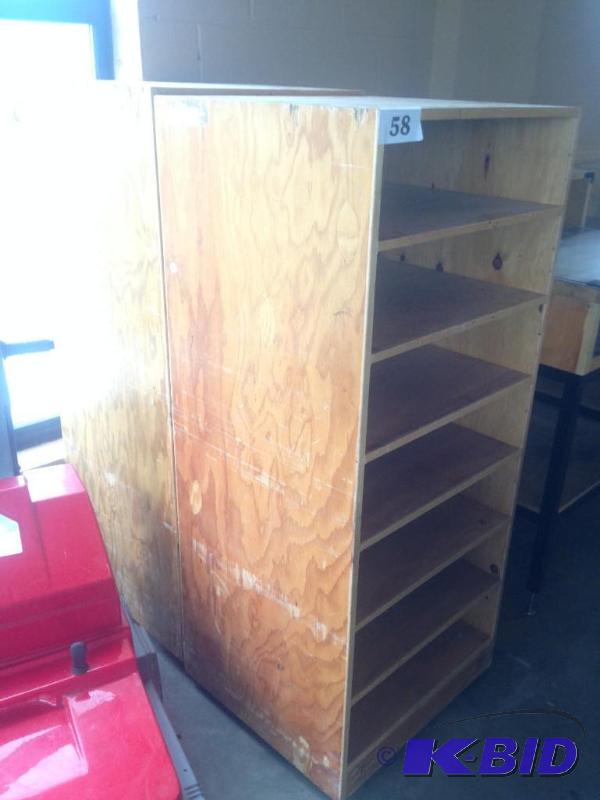 lot 58 image: Lot of 2 wooden shelf units....