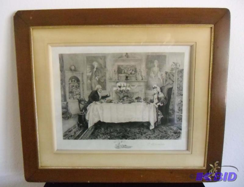 lot 20004 image: Antique Darby and Joan in High Life by C Dendy Sadler  Wood frame gold tone metal Rose