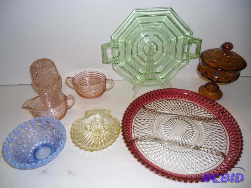 lot 20010 image: Mixed lot of Multi-color Glassware Pink, Green, Yellow