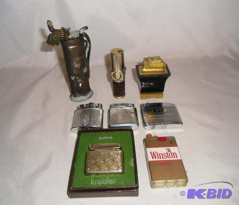 lot 20020 image: Vintage Cigarette Lighters Kreisler, Ronson, ASR, Winston and Nimrod Pipeliter USA