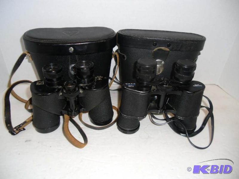 lot 20021 image: Antique Bausch & Lomb Zephyr 9 X 35  Binoculars in Leather Case and Ensign Binoculars  7 X 35