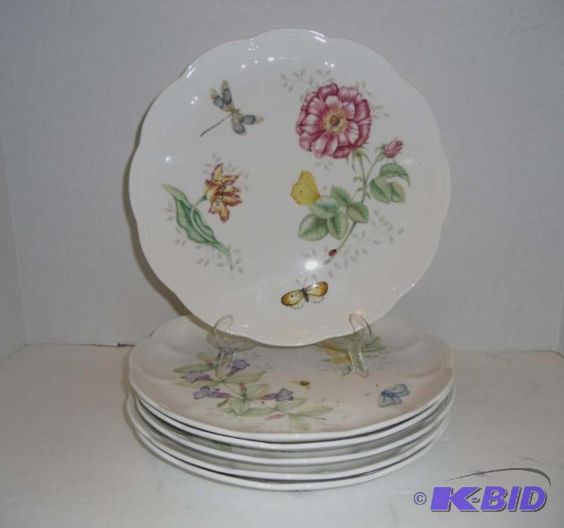 lot 20024 image: 6 Lenox Plates Butterfly Meadow 11 Dinner Plates Dragonfly LadyBug Bee Flowers