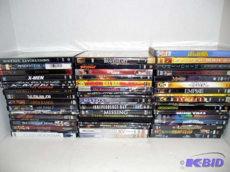lot 20026 image: Lot of 56 DVDs Action Adventure Sci-Fi includes Matrix Life of Brian Star Wars Braveheart and more