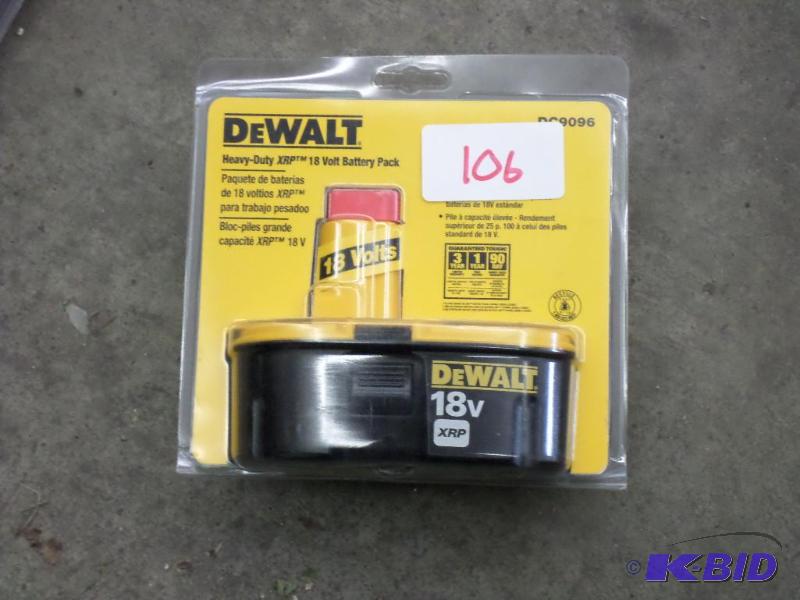 lot 106 image: New DeWalt 18Volt Battery...