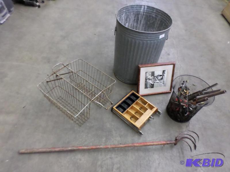 lot 119 image: (1) Steel Basket, (1) Steel Trash Barrel, Lot...