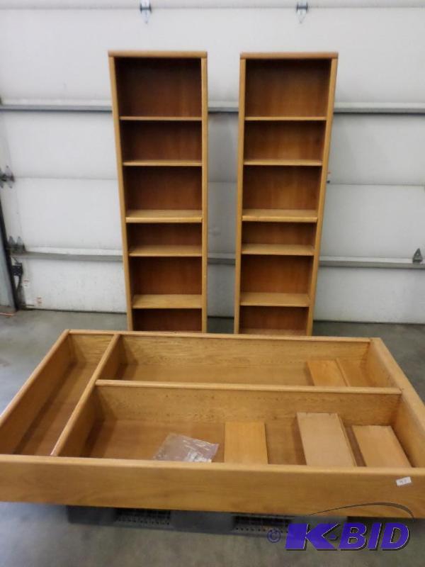 lot 47 image: (3) Matching 8ft Wooden Shelf Units, Adjustab...