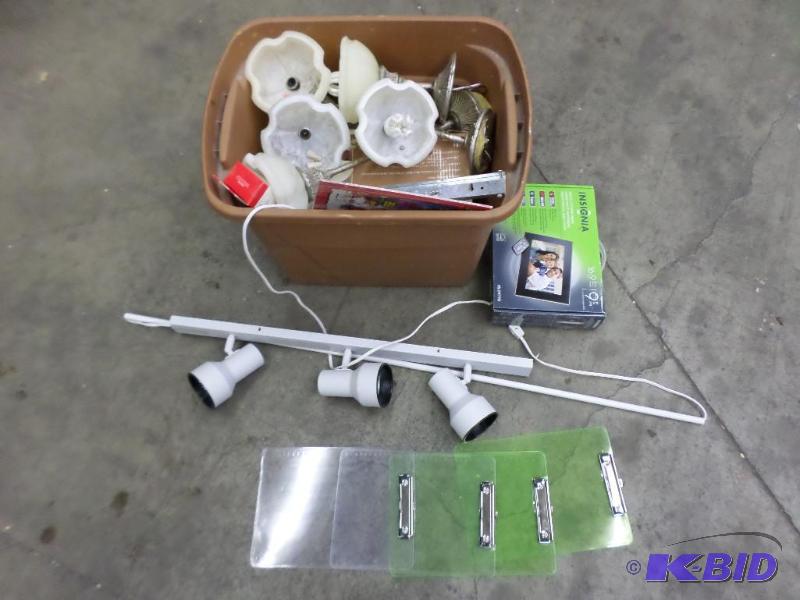 lot 74 image: Bin Of Misc Clipboards, Lights, Digital Pictu...