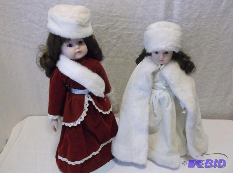 Beautiful porcelain dolls on stands appear in...