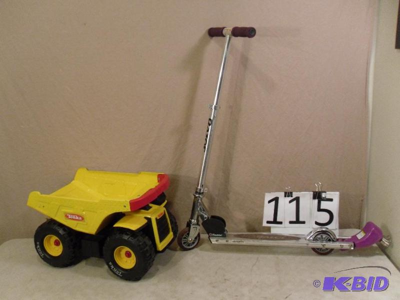 Razor Scooter and Tonka Dump Truck with Metal...