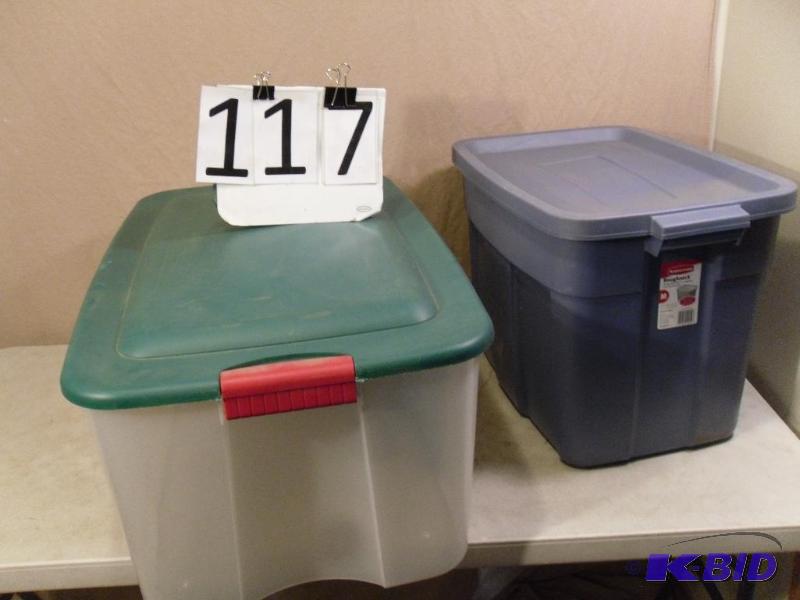 2 Totes with Lids. Both need cleaning....
