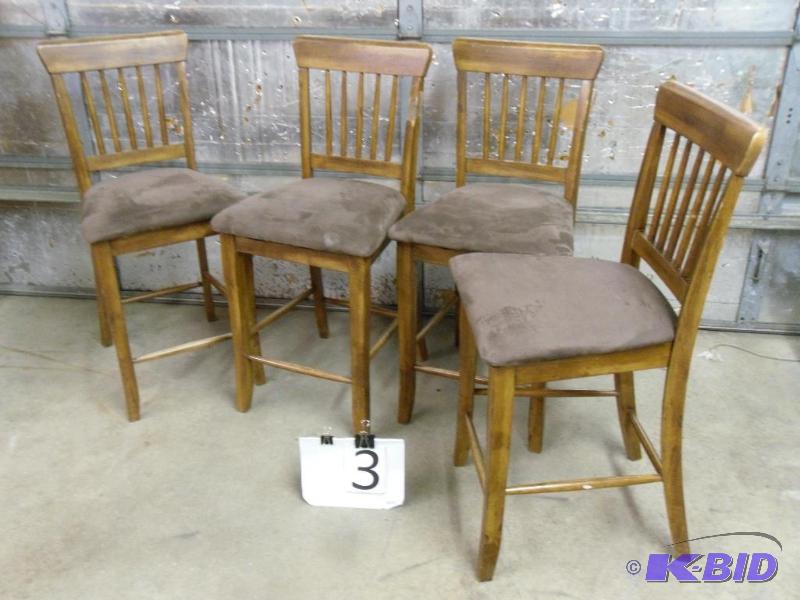 4 high top wood chairs  bar stools. Suede ty...