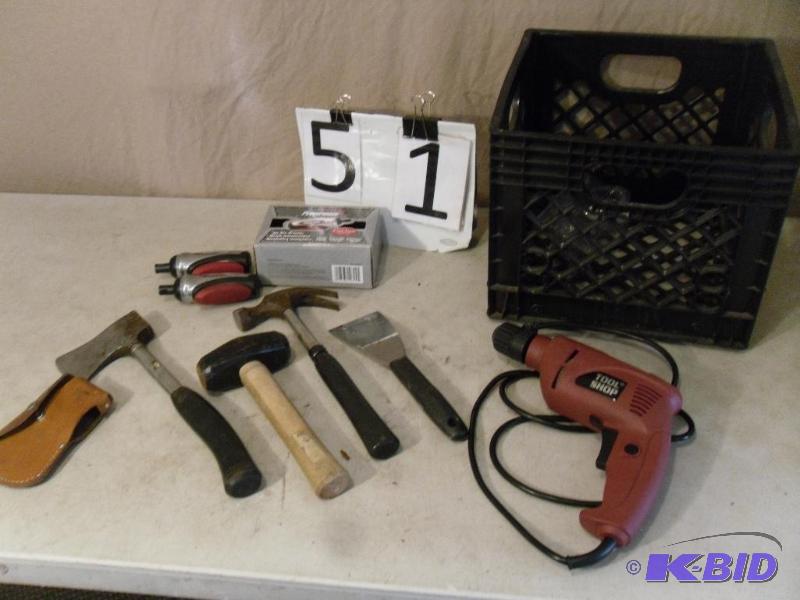 Lot of Assorted Tools. Hammers, Hatchet, Elec...