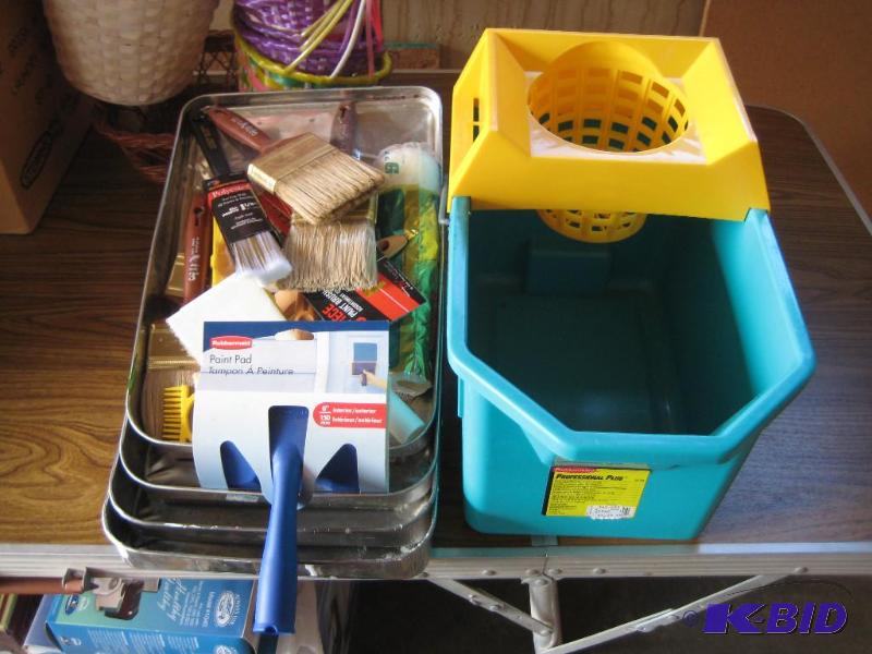 Flat of Painting Supplies and Tools (Some New)