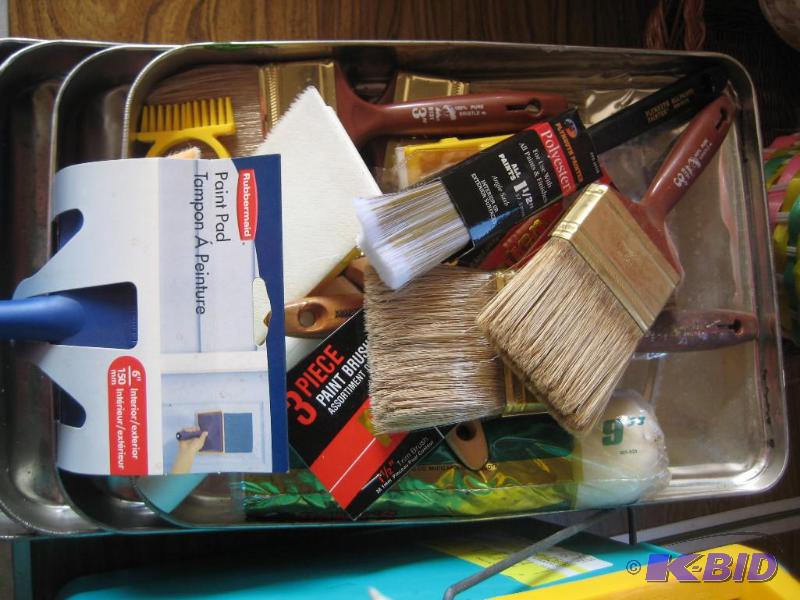 Flat of Painting Supplies and Tools (Some New)