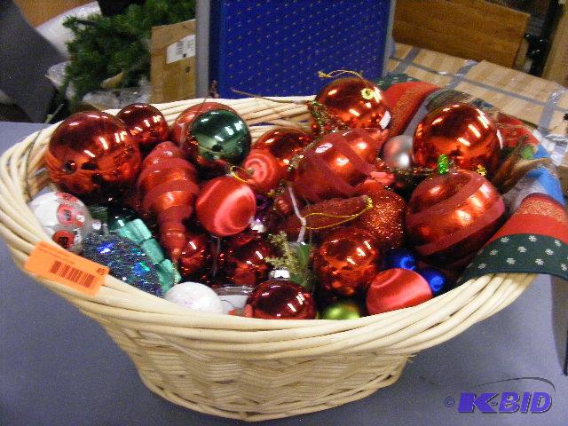 Wicker Basket full of Christmas Ornaments. As...