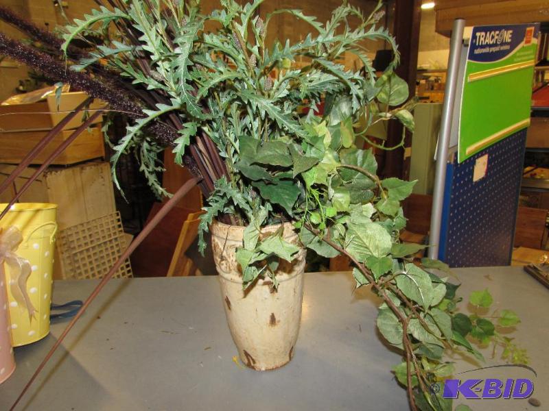 Ceramic Vase with the Artificial Greenery, va...