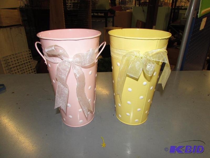 Two Metal Vase Pails, one yellow and one pink...