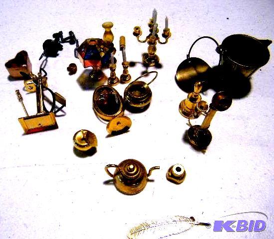 Large Lot of Miniature Brass Items - Candle h...