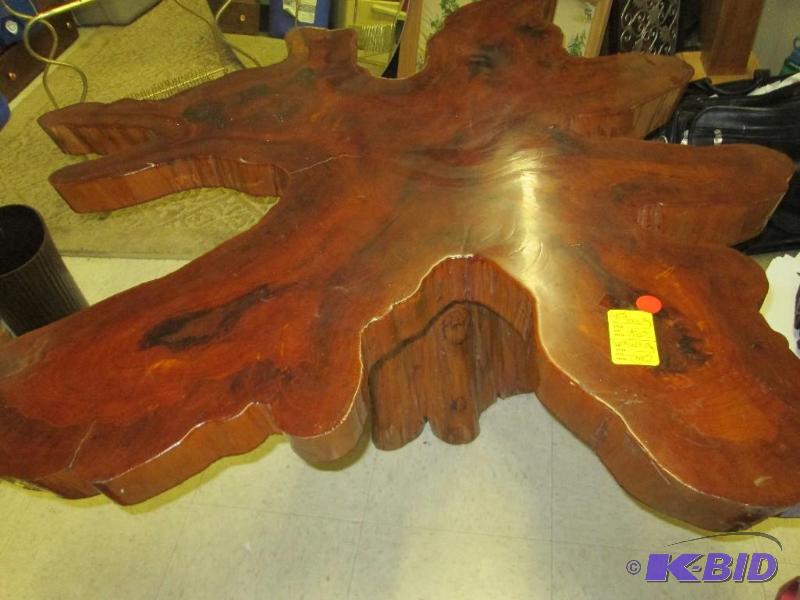 lot 131 image: Vintage Cypress log top table, approx. 43 inc...