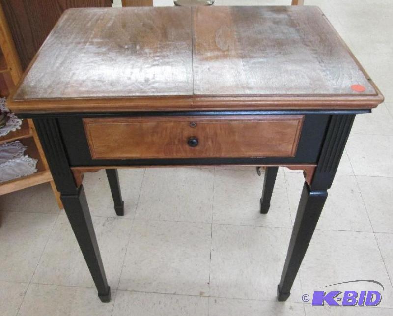 lot 30 image: Hall table made from a sewing machine stand, ...