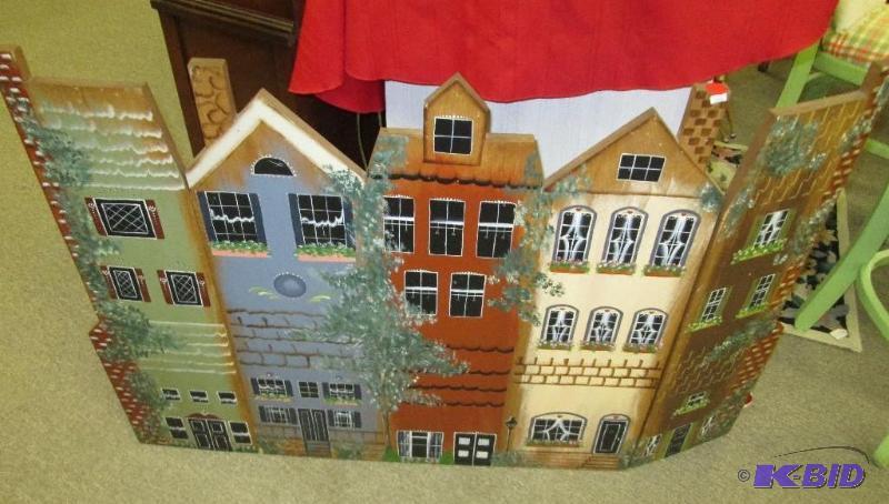 lot 41 image: Hand painted street scene on wood fire place ...