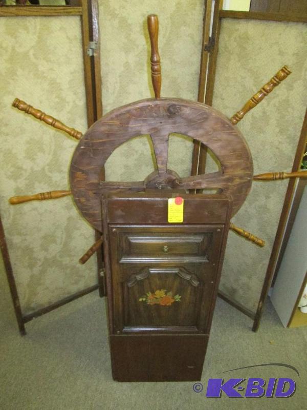 lot 44 image: Ship steering wheel mounted for decor - 57 in...