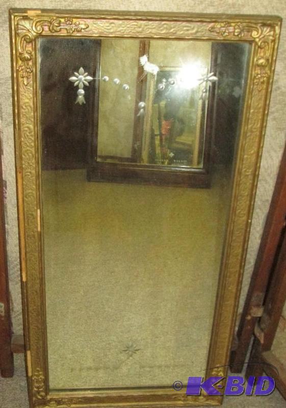 lot 48 image: Antique framed mirror, 14.5 x 28.5 inches...