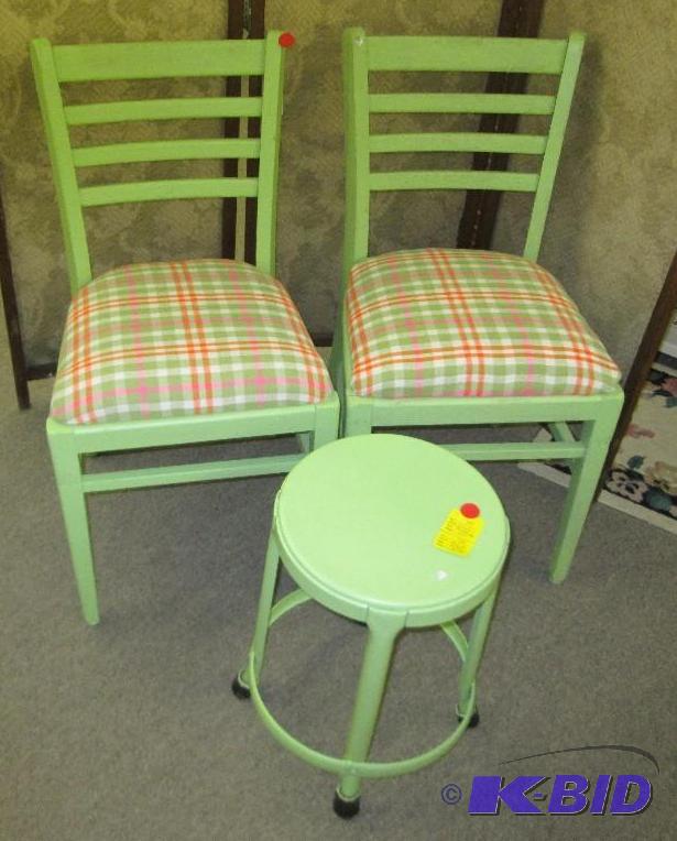 lot 50 image: Pair of refurbished lime green padded chairs ...