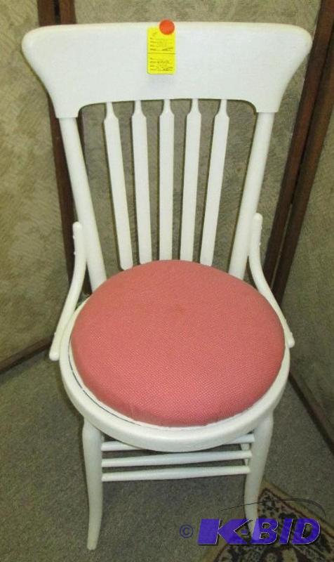 lot 55 image: Antique white chair with red pad...