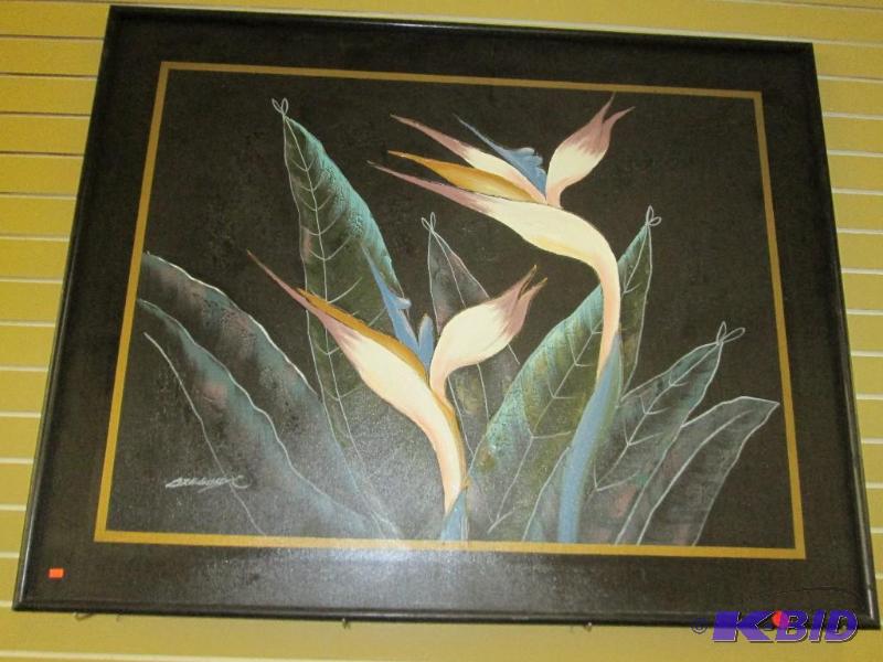 lot 60 image: Large framed textured floral painting, 41 x 5...