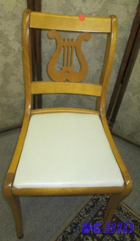 lot 65 image: Vintage wood frame chair with white seat...