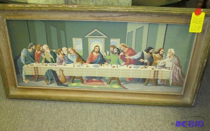 lot 71 image: 18 x 36 inch framed The Last Supper print...