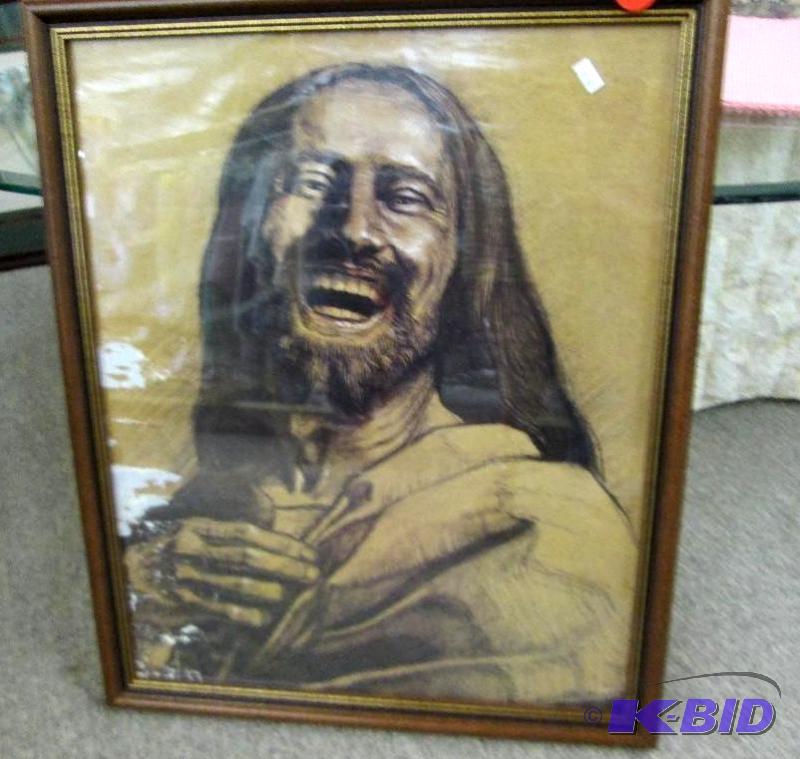 lot 72 image: Framed print of smiling guy, 18 x 22 inches...