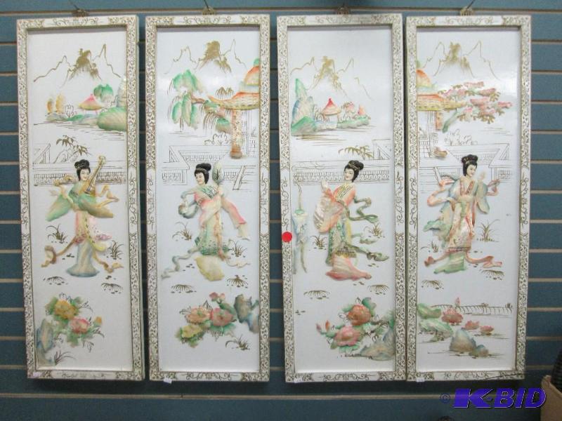 lot 81 image: Set of 4 mother of pearl oriental wall hangin...