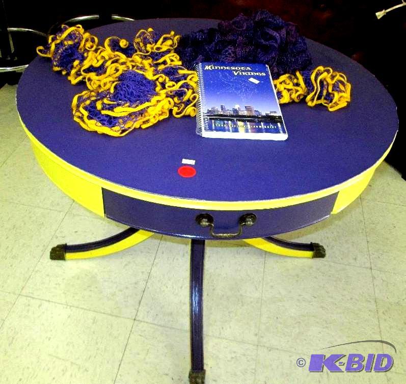 lot 9 image: Vintage table painted with MN Vikings colors....