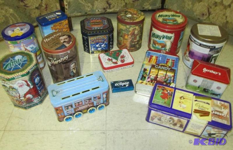 lot 98 image: Large lot of assorted vintage candy tins...
