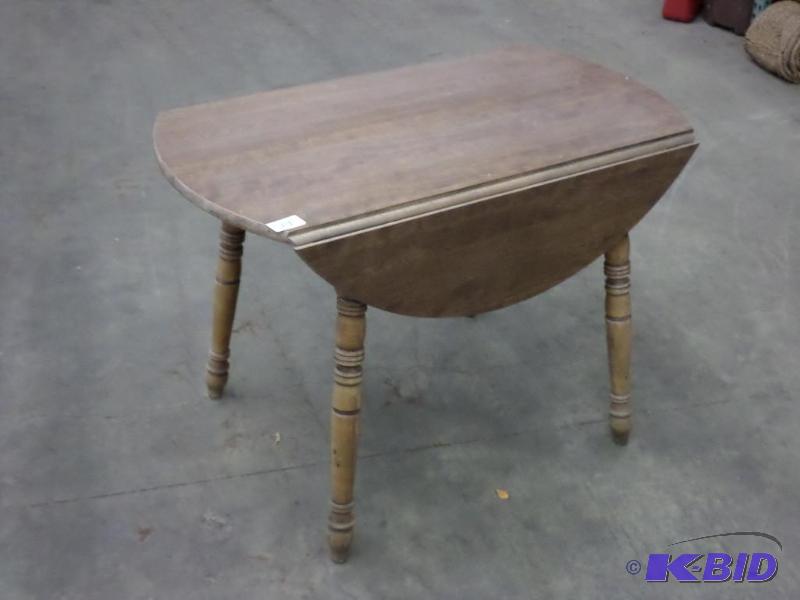 lot 24 image: Vintage Wood Dining Table With Fold-Down Side...