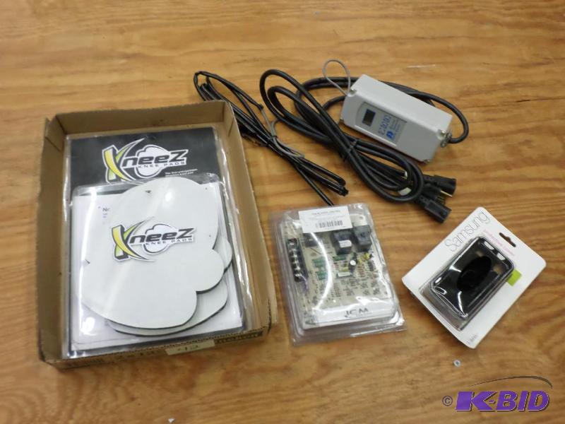 lot 42 image: Lot Of Misc Electrical, Knee Pads, Phone Cov...