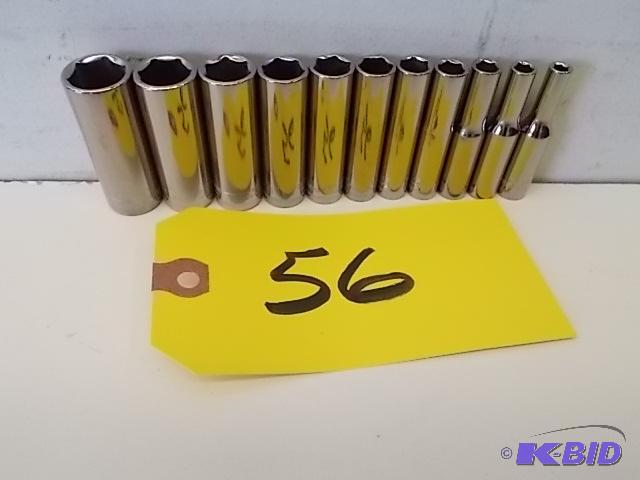 lot 56 image: Craftsman 11 pc. 6 Point Deep Sockets, 4-14 X...