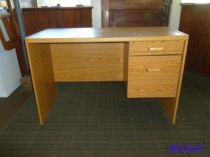 lot 14 image: Nice two drawer wood laminate student desk th...