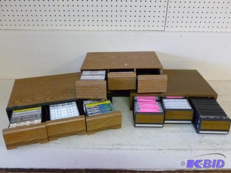 lot 42 image: Lot of 3 good three drawer cassette tape case...