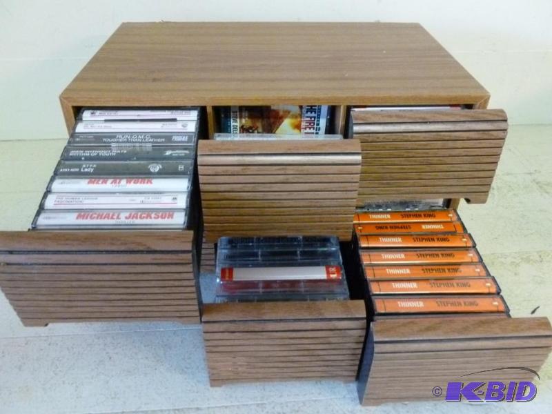 lot 46 image: Large six drawer cassette tape case loaded up...