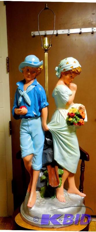 lot 1 image: Truly Remarkable 4 Foot Vintage Sweethearts Chalkware Floor Lamp - Works