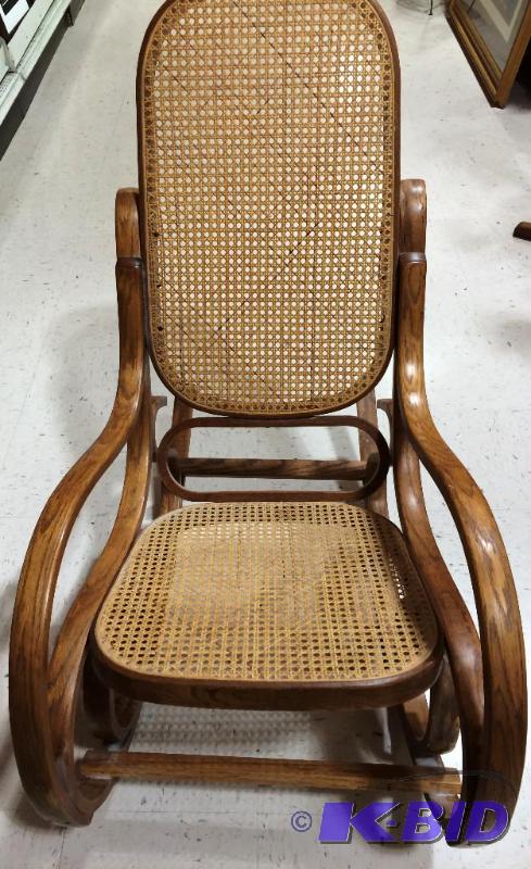 lot 21 image: Vintage Mid-Century Thonet Bentwood Rocker Cane Back Rocking Chair