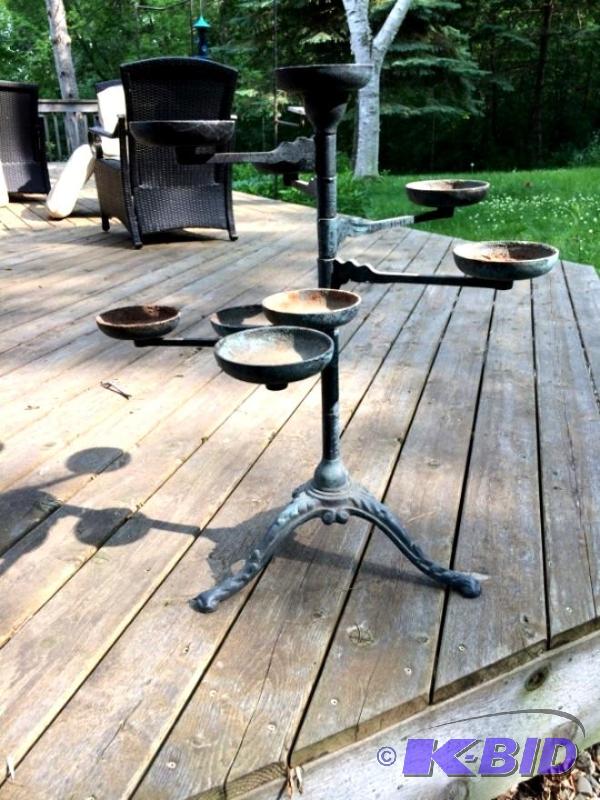 lot 6 image: Antique Old English Style Cast Iron Movable Swivel Arm Indoor Outdoor Plant Planter Pot Stand