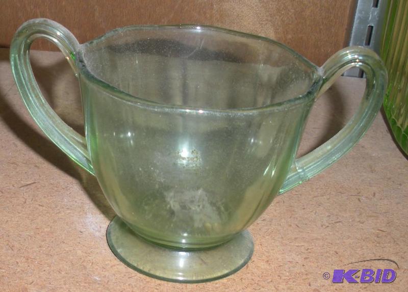 lot 009 image: Green Depression Glass Sugar Bowl