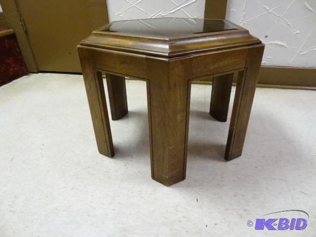 Vintage solid wood side table with mirrored t...