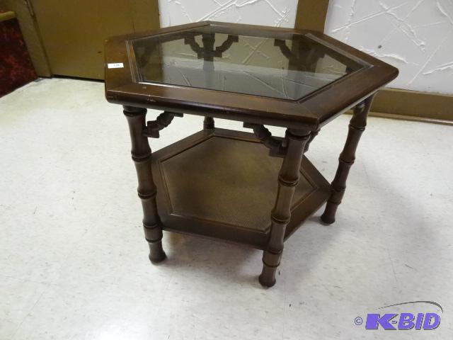 Faux bamboo glass top table. Solid wood const...