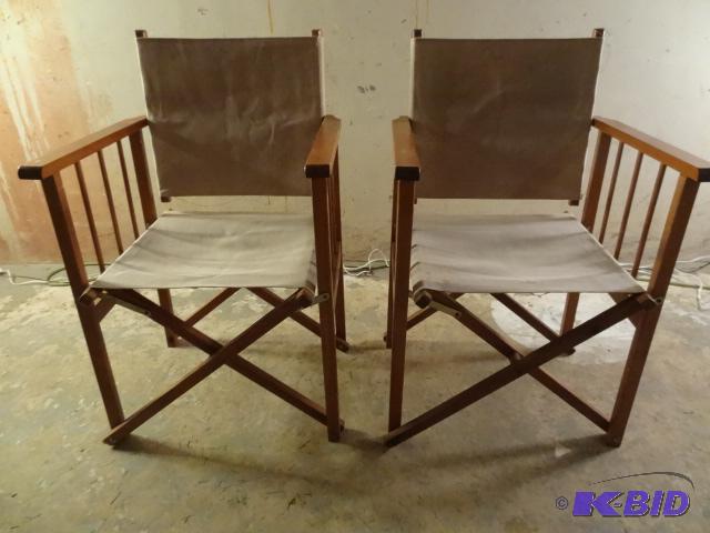 Pair of safari style chairs with canvas seat ...