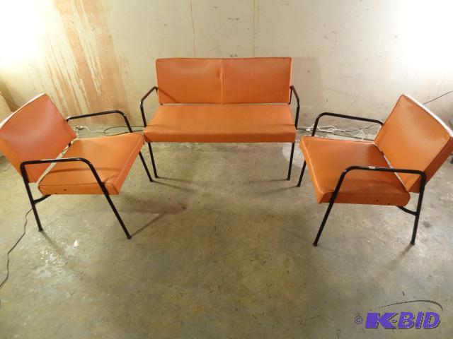 1950s 3 piece orange vinyl rumpus room set. ...
